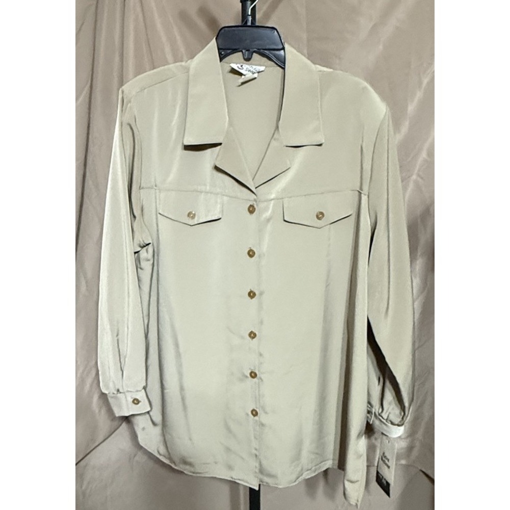 Maggie Sweet Shirt Womens 1X Plus‎ Size Tan  Button Up Career Office VTG  NWT